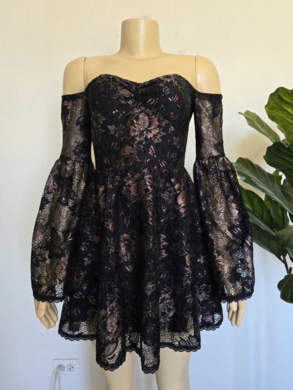 Sugar Thrillz Midnight Flutter Lace Babydoll Dress Size XS Black Color Women's
